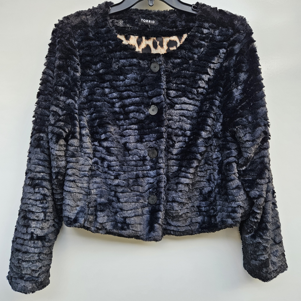 Torrid Black Faux Fur Button-Front Jacket